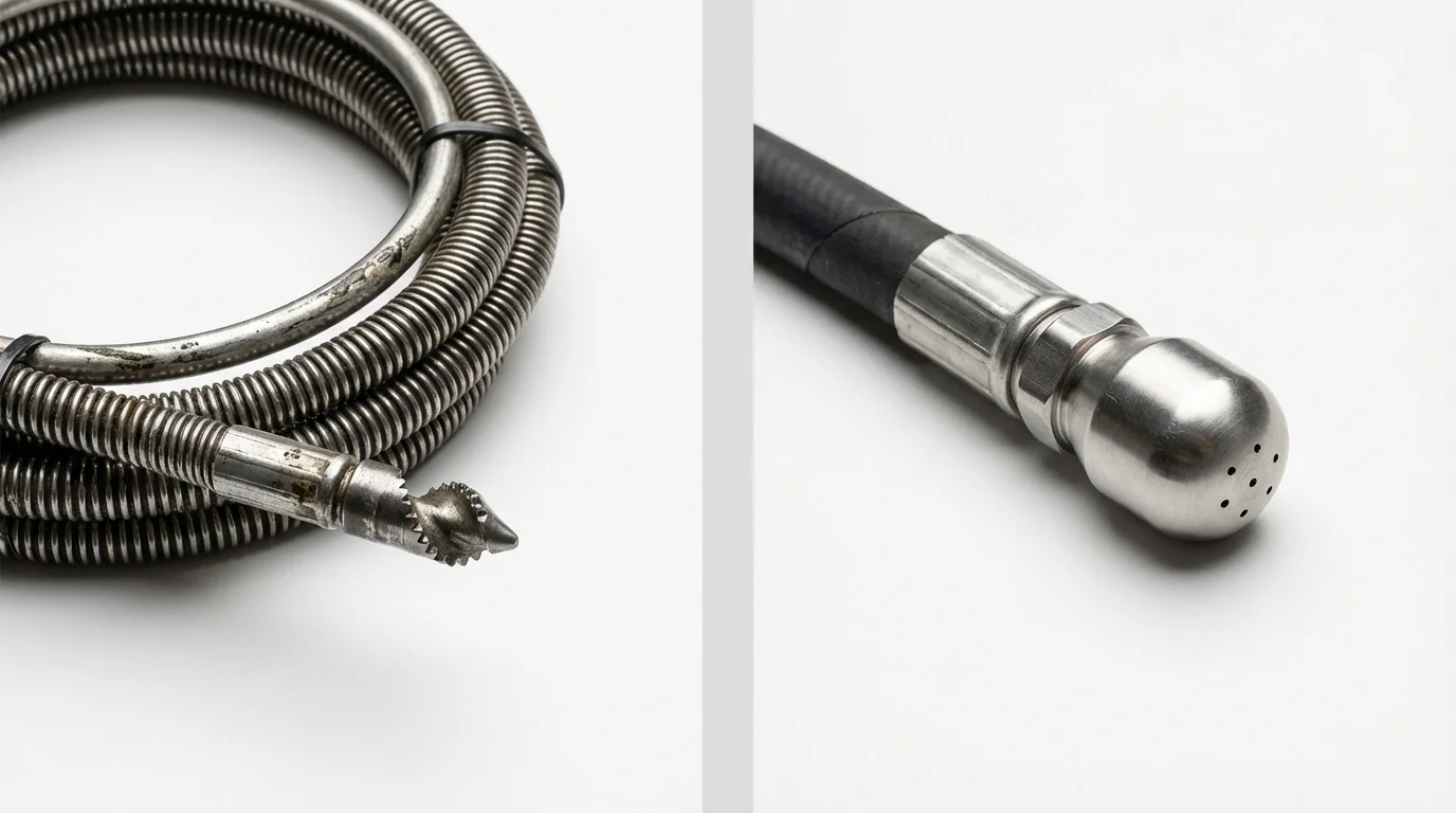 Drain snake cable and hydro jetting nozzle used for drain cleaning in Jarrell, TX