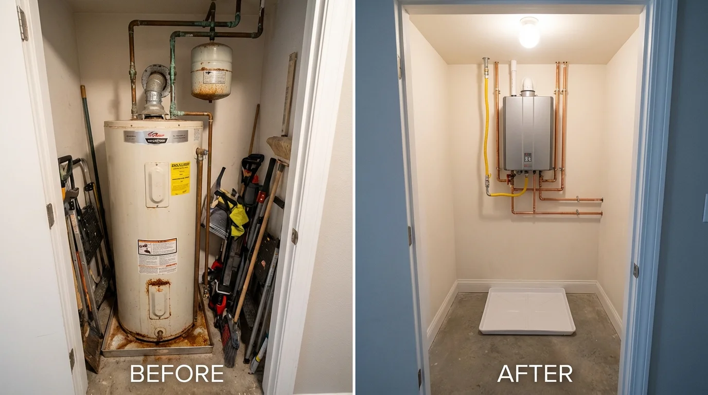 Tank water heater versus wall-mounted tankless unit comparison for Jarrell, TX homeowners