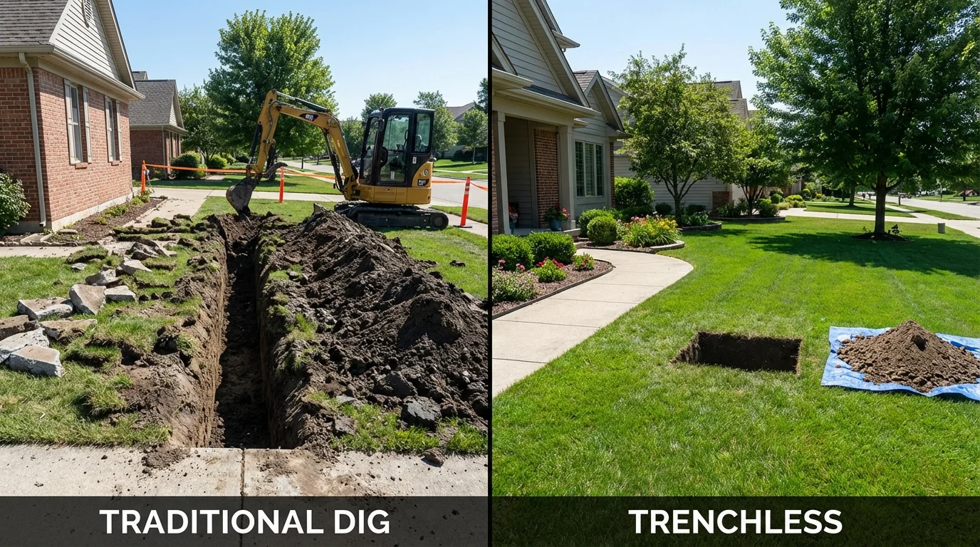 Trenchless sewer repair with minimal yard damage versus traditional excavation in Jarrell, TX